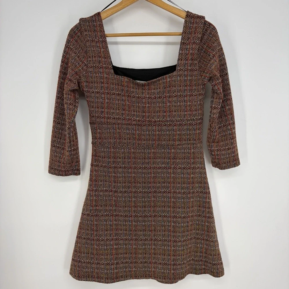 Free People Uptown Girl Mini Dress S Multicolor Square Y2K Fall Fairy Grunge Mod